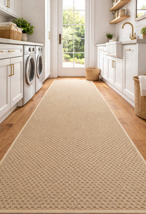 Phoenix Beige Hall Runner 80cm Wide Non Slip Backing