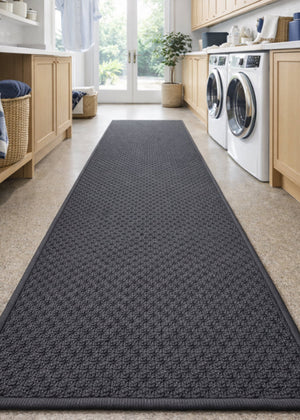 Phoenix Charcoal Hall Runner 80cm Wide Non Slip Backing