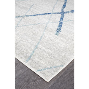 Oasis Noah White Blue Contemporary Runner Rug
