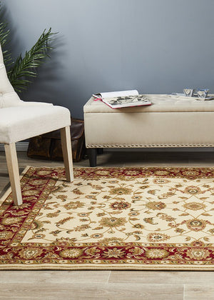 Classic Rug Ivory with Red Border