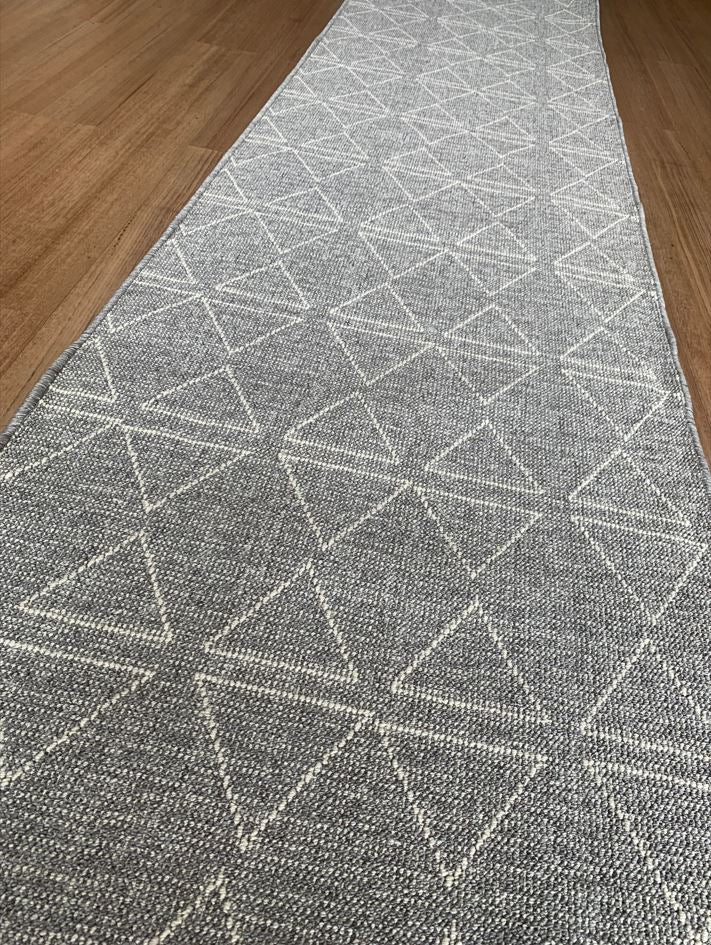 Roma Triangles Grey Hallway Runner 80CM Wide