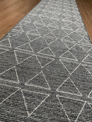 Roma Triangles Lead Grey Hallway Runner 80CM Wide