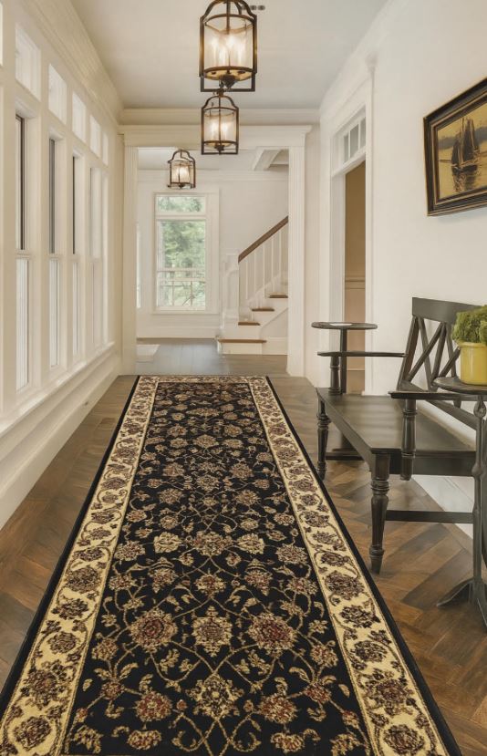 Traditional Hall Runner Agrabah Black Cream High Quality