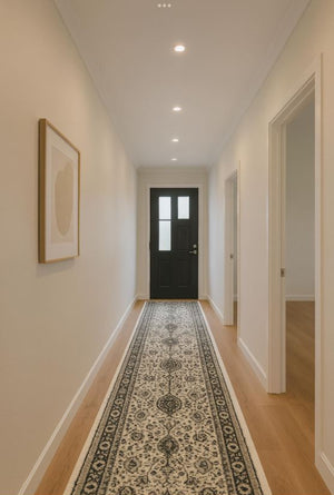 Seville Ivory Black Grey Hallway Runner 80CM Wide