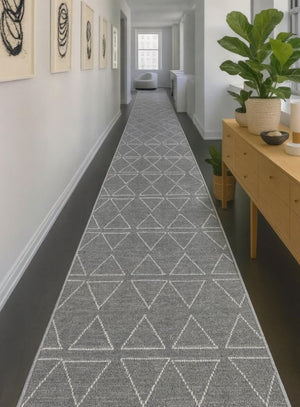 Roma Triangles Grey Hallway Runner 80CM Wide