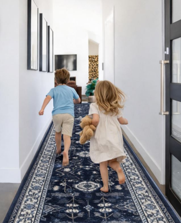 Verona Navy Hallway Runner 80CM Wide