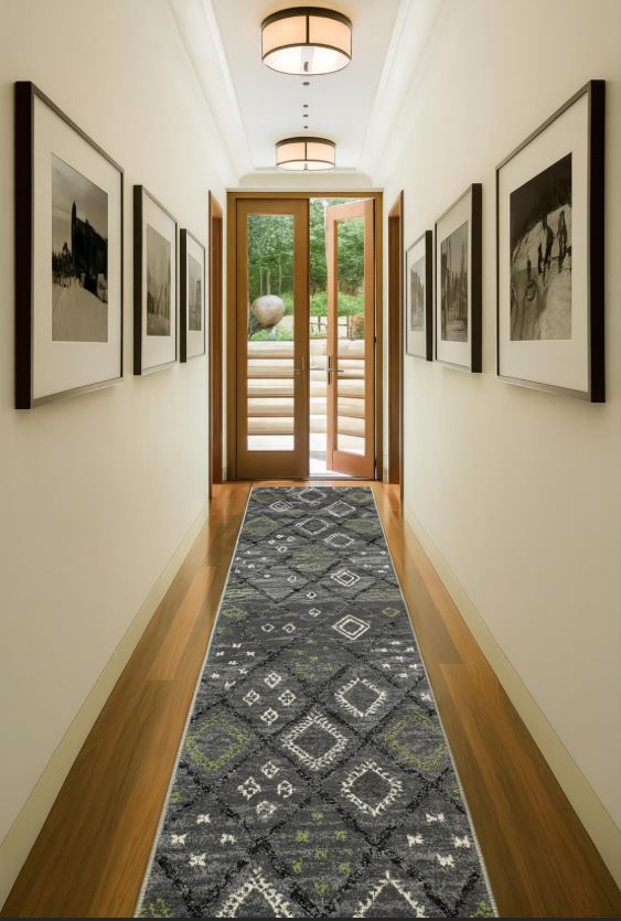 Seville Grey Green Hallway Runner 80CM Wide