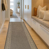 Xena Greek Key Taupe Linen Hall Runner Non-Slip 67cm Wide