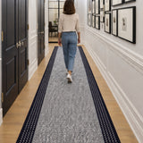 Sorrento Light Grey Black Border Hallway Runner Non Slip 66CM Wide