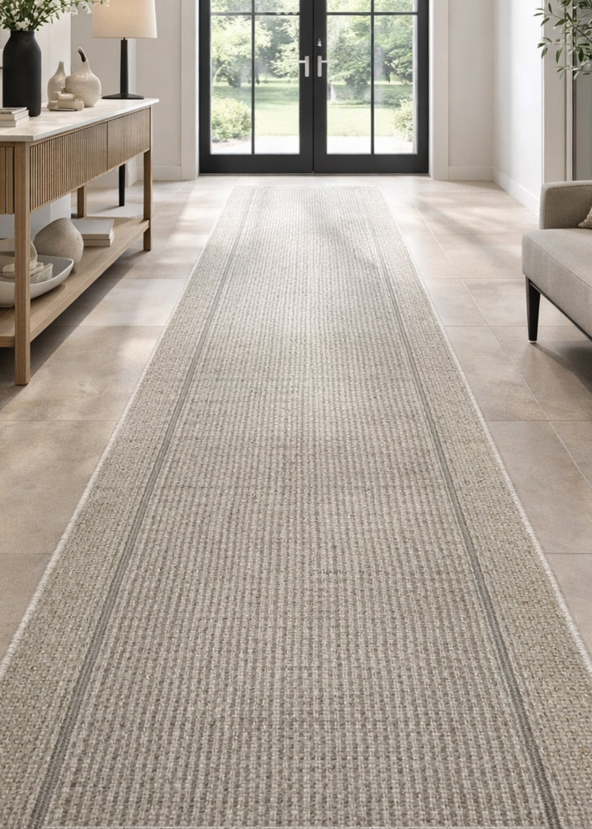 Chino 2822 Sand Silver Hallway Runner 80cm Wide Non-Slip
