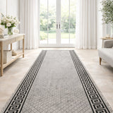 Xena Greek Key Grey Black Hall Runner Non-Slip 80cm Wide