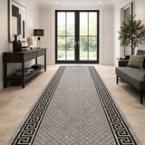 Xena Greek Key Grey Black Hall Runner Non-Slip 80cm Wide