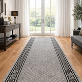 Xena Greek Key Grey Black Hall Runner Non-Slip 80cm Wide