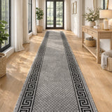 Xena Greek Key Grey Black Hall Runner Non-Slip 67cm Wide