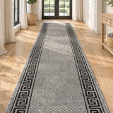 Xena Greek Key Grey Black Hall Runner Non-Slip 67cm Wide