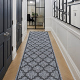 Moroccan Grey Black Hall Runner Non-Slip 80cm Wide