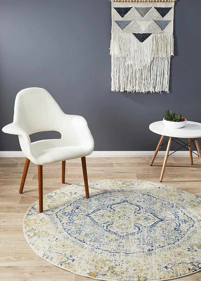 Museum Tyler Sky Blue Round Rug