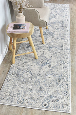 Serena Blue Light Grey Hallway Runner Rug