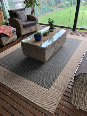 Suva Black Coffee Border Flat Woven Rubber Backed Rug 17 112