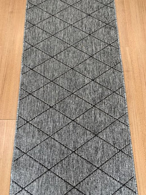 Chino 1931 Grey Black Hall Runner 80cm Wide Non-Slip