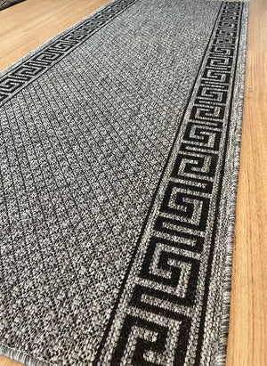 Xena Greek Key Grey Black Hall Runner Non-Slip 67cm Wide