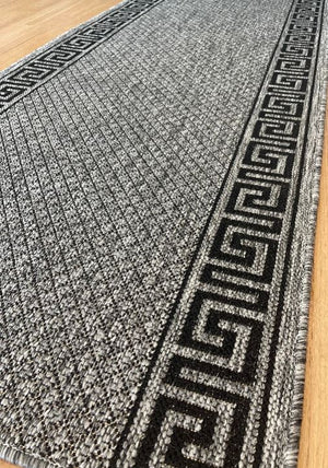 Xena Greek Key Grey Black Hall Runner Non-Slip 67cm Wide