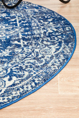 Evoke Contrast Navy Transitional Round Rug