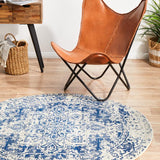 Evoke Horizon White Navy Transitional Round Rug