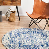 Evoke Horizon White Navy Transitional Round Rug