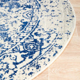 Evoke Horizon White Navy Transitional Round Rug