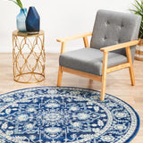 Evoke Release Navy Transitional Round Rug