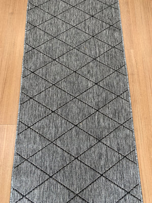 Chino 1931 Grey Black Hall Runner 80cm Wide Non-Slip