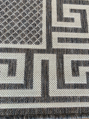 Xena Greek Key Taupe Linen Flat Weave Non Slip Rug