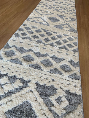 Boho White Grey Hallway Runner 80CM Wide