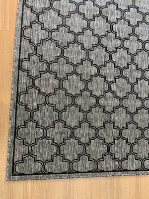 Moroccan Grey Black Flat Weave Non Slip Rug