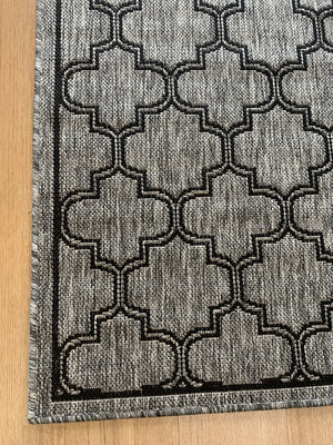 Moroccan Grey Black Flat Weave Non Slip Rug