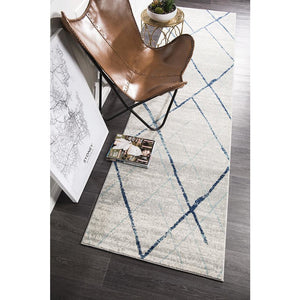 Oasis Noah White Blue Contemporary Runner Rug