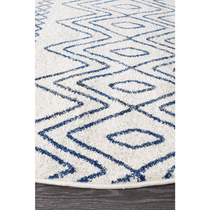 Oasis Nadia White Blue Rustic Tribal Round Rug