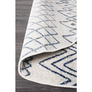 Oasis Nadia White Blue Rustic Tribal Round Rug