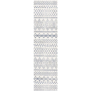 Oasis Nadia White Blue Rustic Tribal Runner Rug