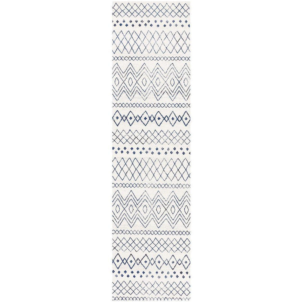 Oasis Nadia White Blue Rustic Tribal Rug