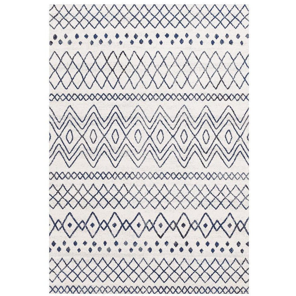 Oasis Nadia White Blue Rustic Tribal Rug