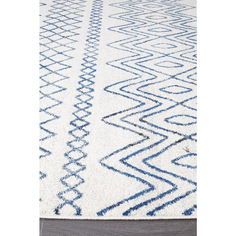 Oasis Nadia White Blue Rustic Tribal Rug