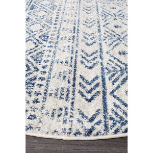 Oasis Ismail White Blue Rustic Round Rug