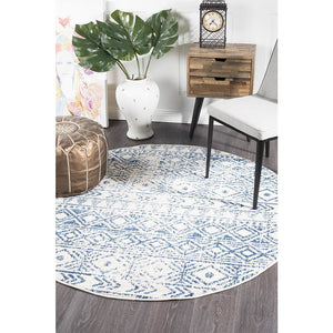 Oasis Ismail White Blue Rustic Round Rug