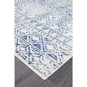 Oasis Ismail White Blue Rustic Runner Rug