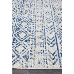 Oasis Ismail White Blue Rustic Runner Rug