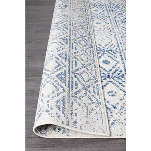 Oasis Ismail White Blue Rustic Runner Rug