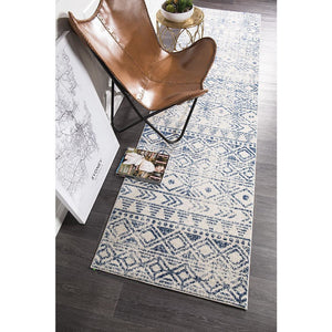 Oasis Ismail White Blue Rustic Runner Rug