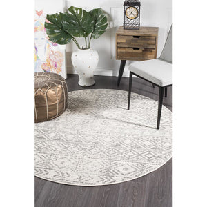 Oasis Ismail White Grey Rustic Round Rug